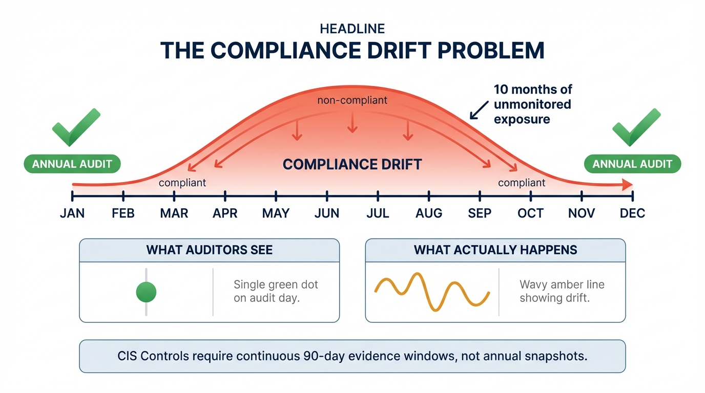 Compliance drift timeline over 90 days