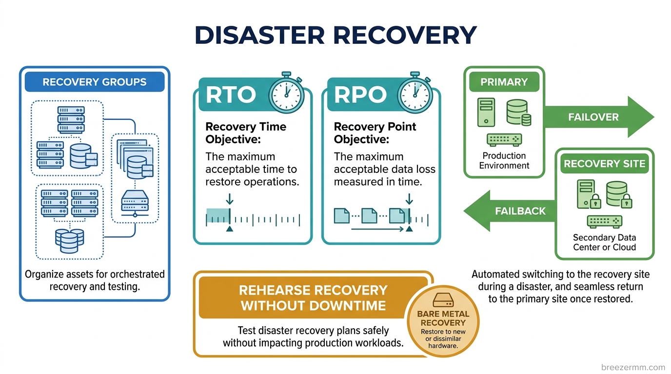 Disaster recovery plan with ordered recovery groups and execution status