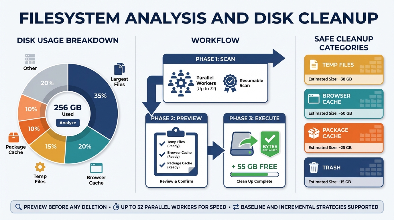Filesystem disk usage analysis and cleanup dashboard