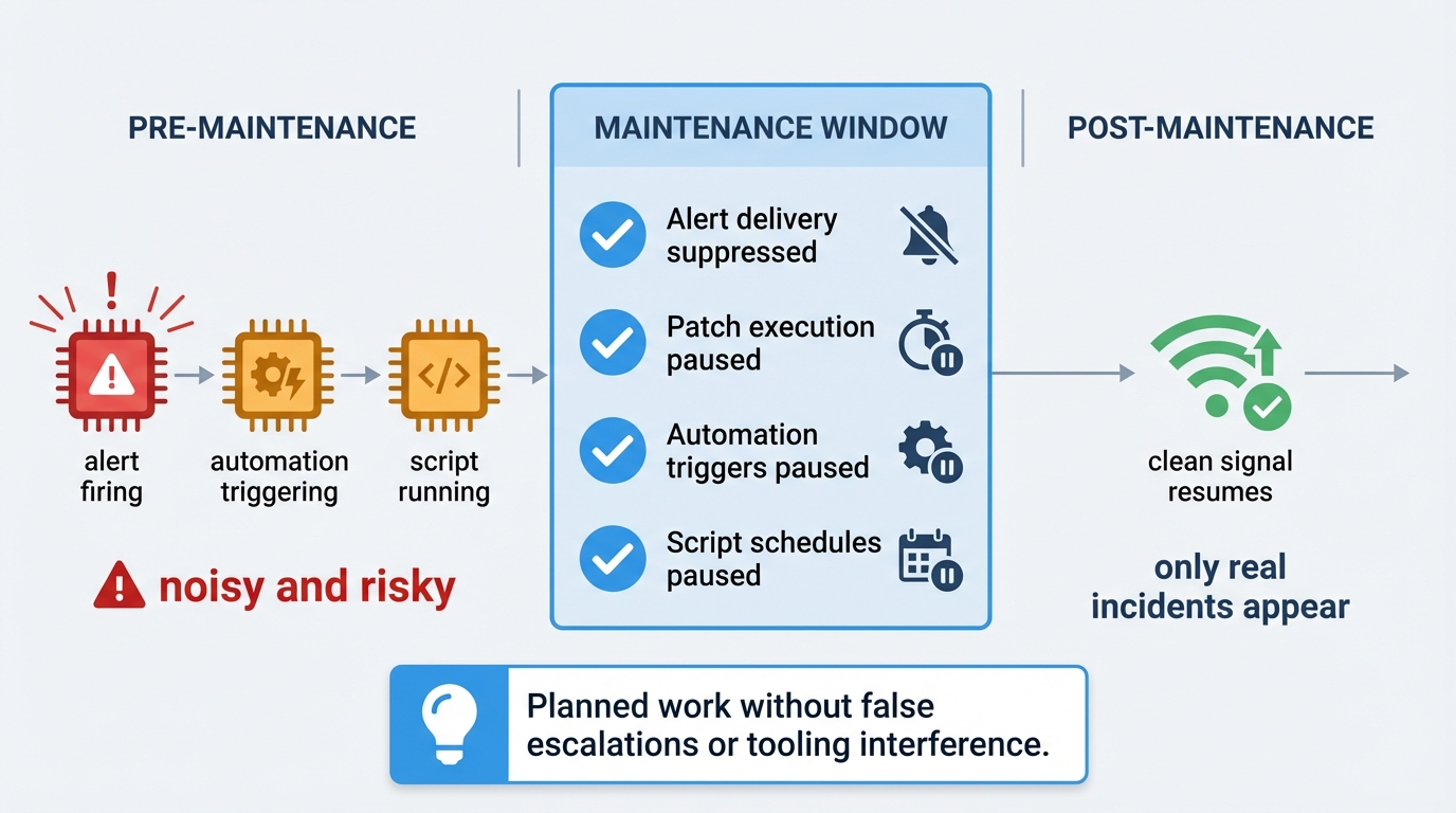 Maintenance window scheduling and suppression controls