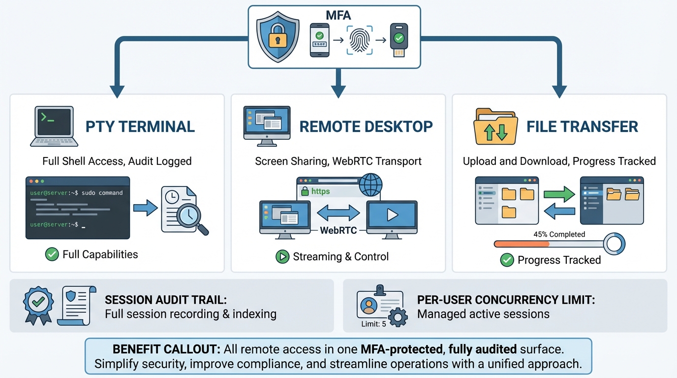 Remote terminal and desktop session interface